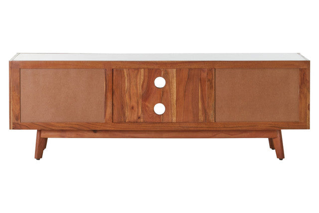 Myan Acacia Wood and White Marble Media Unit