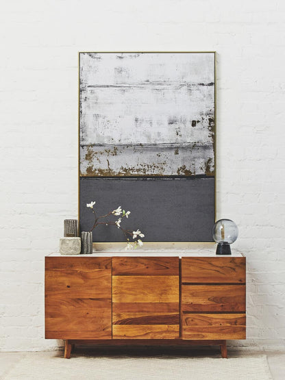 Myan 3 Drawer Acacia Wood White Marble Sideboard