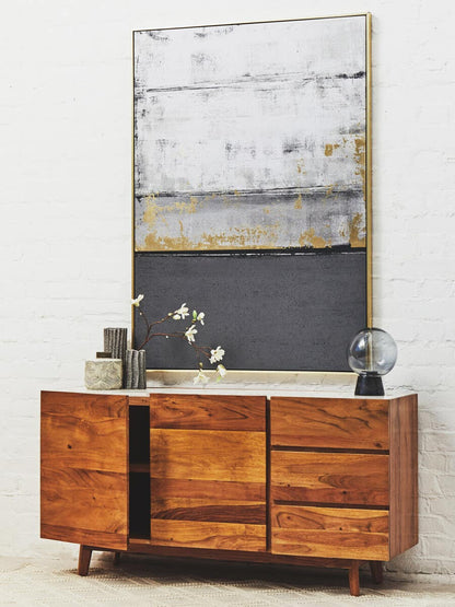 Myan 3 Drawer Acacia Wood White Marble Sideboard