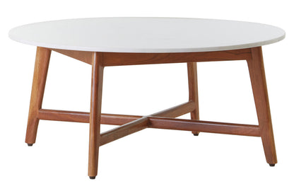 Myan Acacia Wood and White Marble Coffee Table