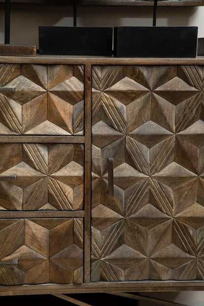 Solana Grey Washed Carved Mango Wood Sideboard