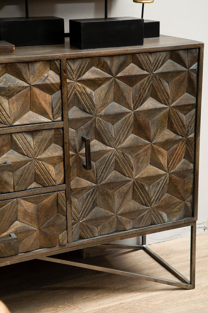 Solana Grey Washed Carved Mango Wood Sideboard