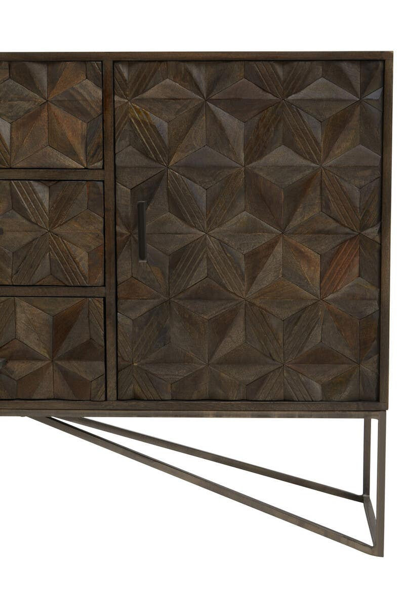 Solana Grey Washed Carved Mango Wood Sideboard