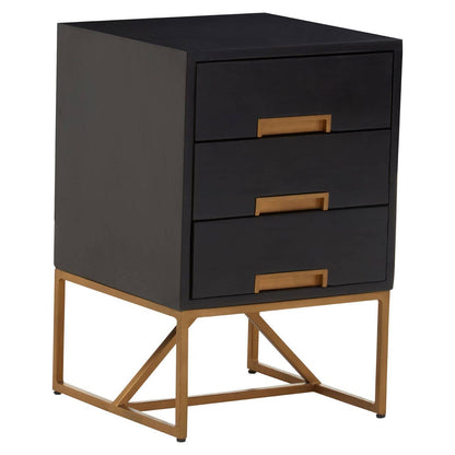 Kochi Black Mango Wood Side Table with 3 Drawers
