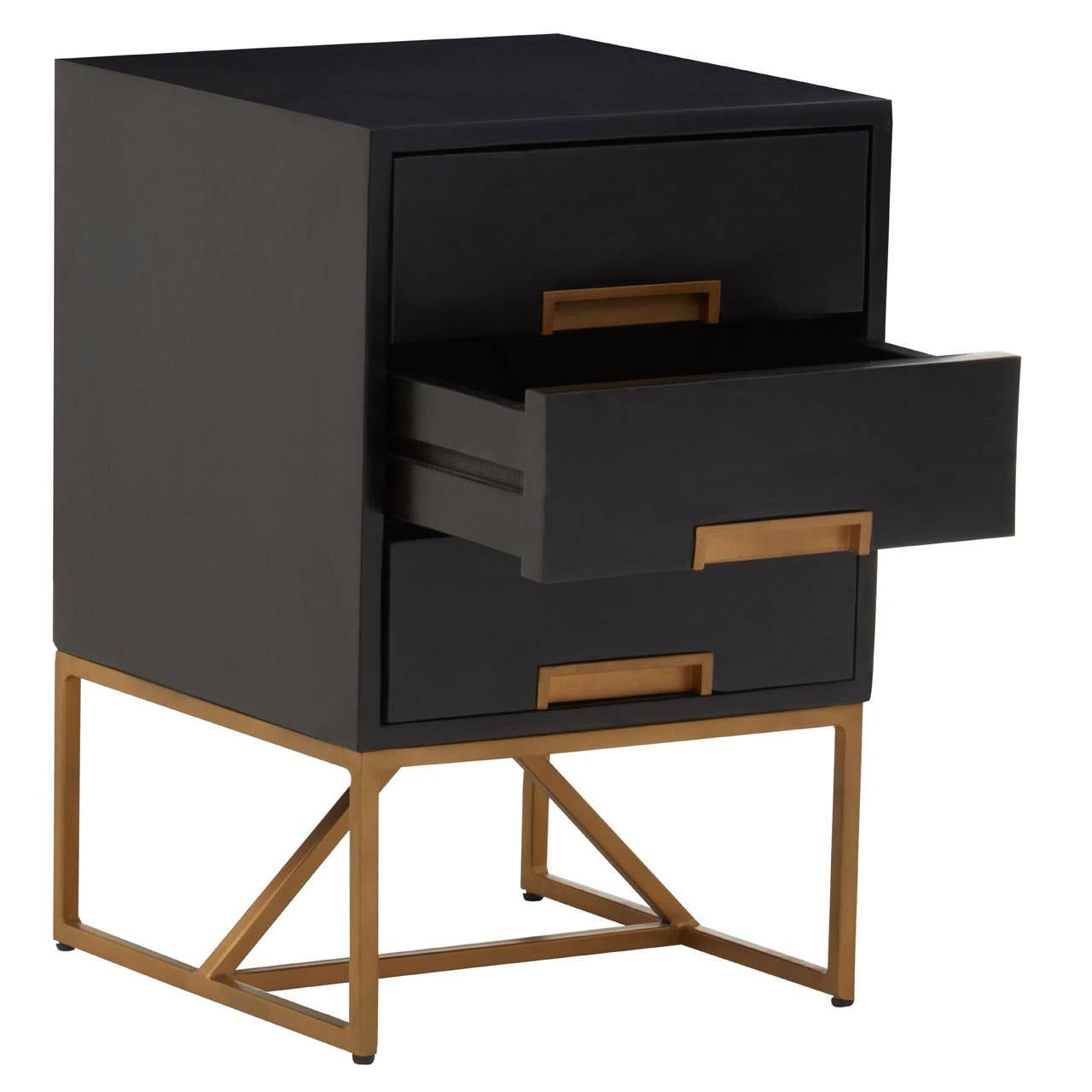 Kochi Black Mango Wood Side Table with 3 Drawers