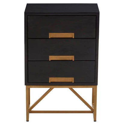 Kochi Black Mango Wood Side Table with 3 Drawers
