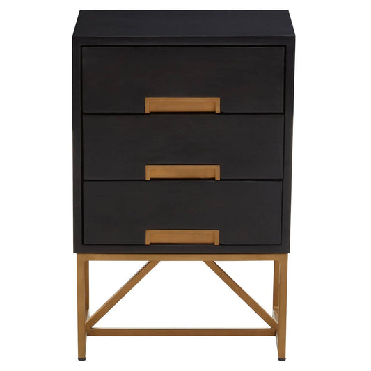Kochi Black Mango Wood Side Table with 3 Drawers