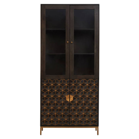 Patna Grey Finish Mango Wood Tall Cabinet