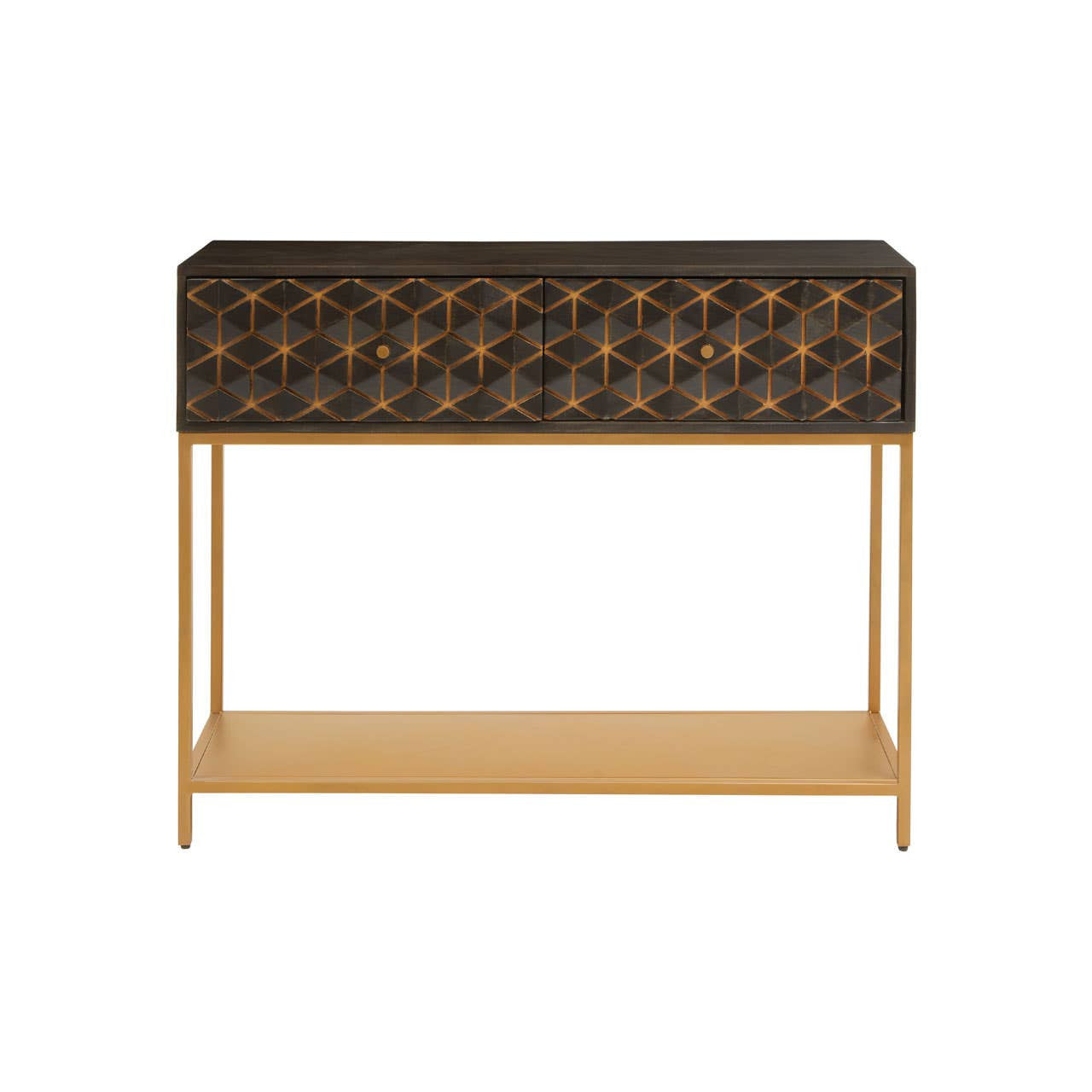 Patna Grey Finish Mango Wood Console Table with Drawers