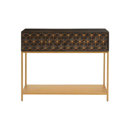 Patna Grey Finish Mango Wood Console Table with Drawers