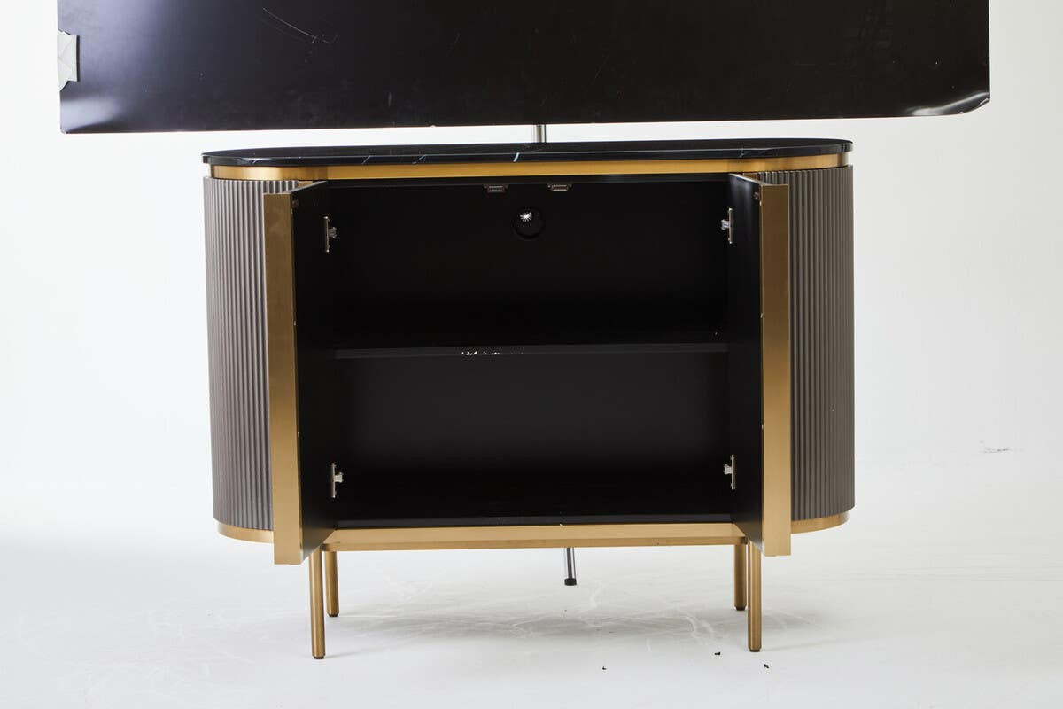 Dervio Grey Two Door Sideboard with Black Marble Top