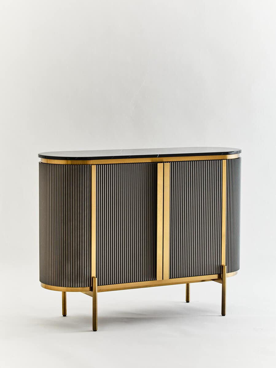Dervio Grey Two Door Sideboard with Black Marble Top