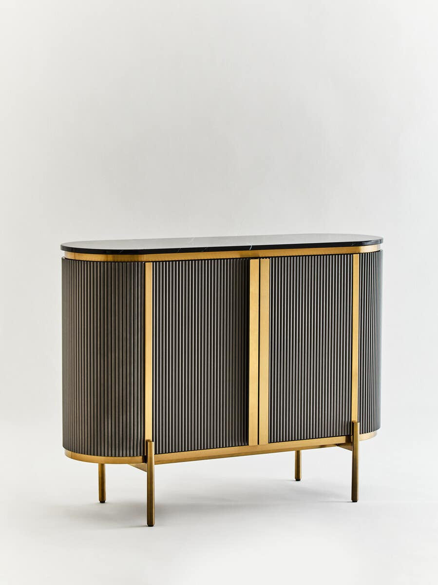 Dervio Grey Two Door Sideboard with Black Marble Top