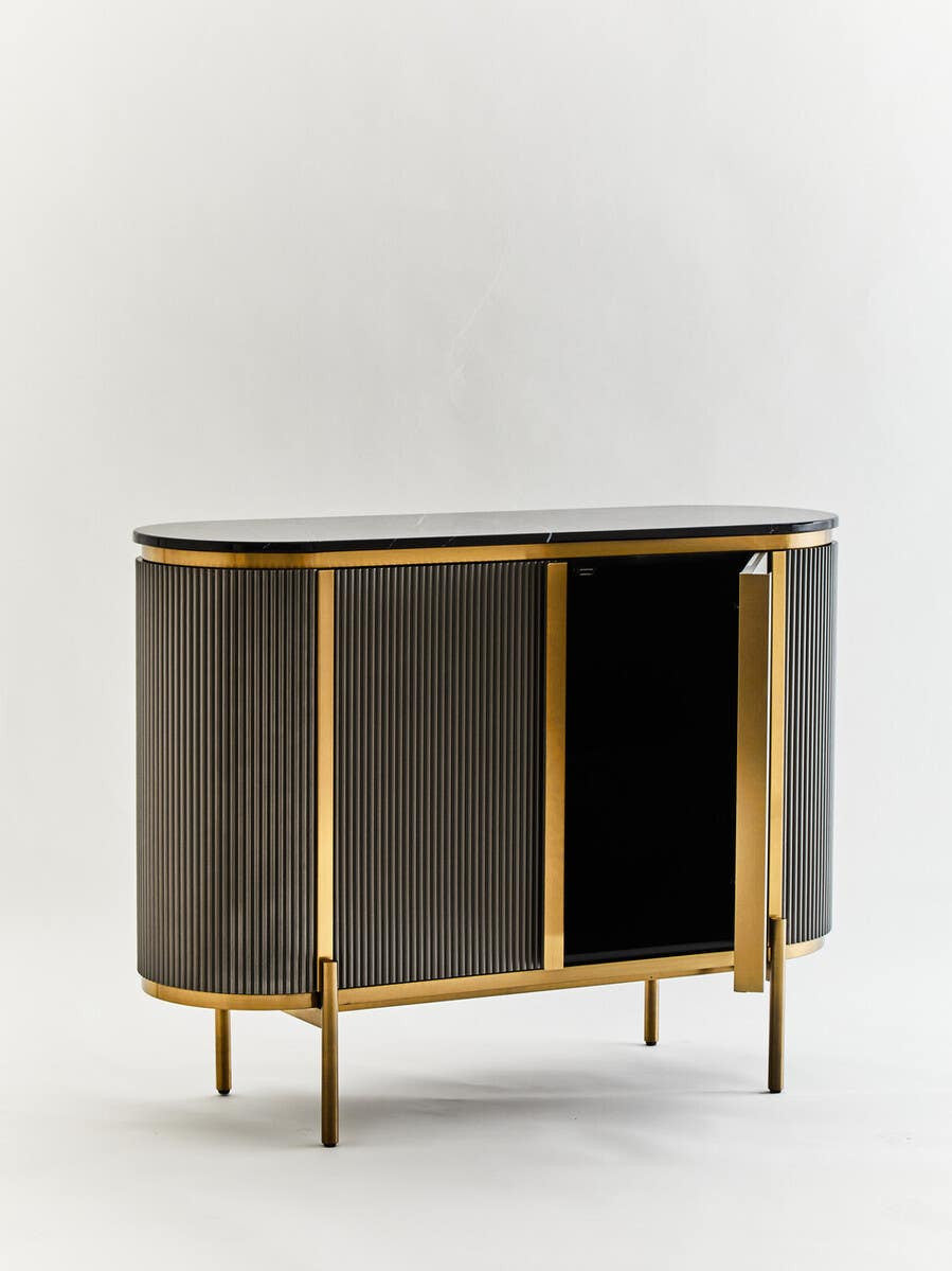 Dervio Grey Two Door Sideboard with Black Marble Top