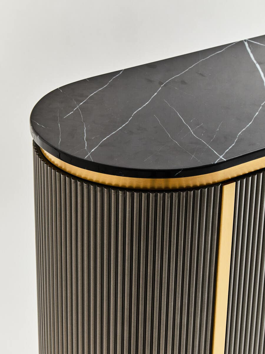 Dervio Grey Two Door Sideboard with Black Marble Top