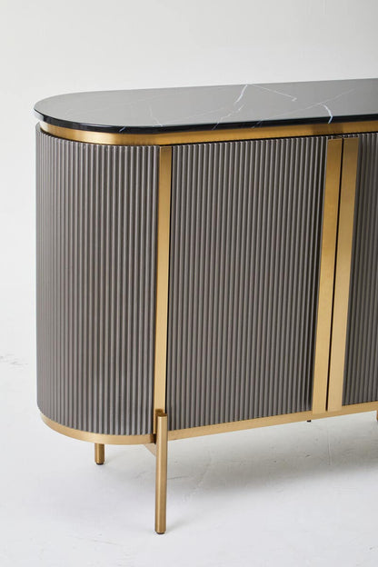 Dervio Grey Two Door Sideboard with Black Marble Top