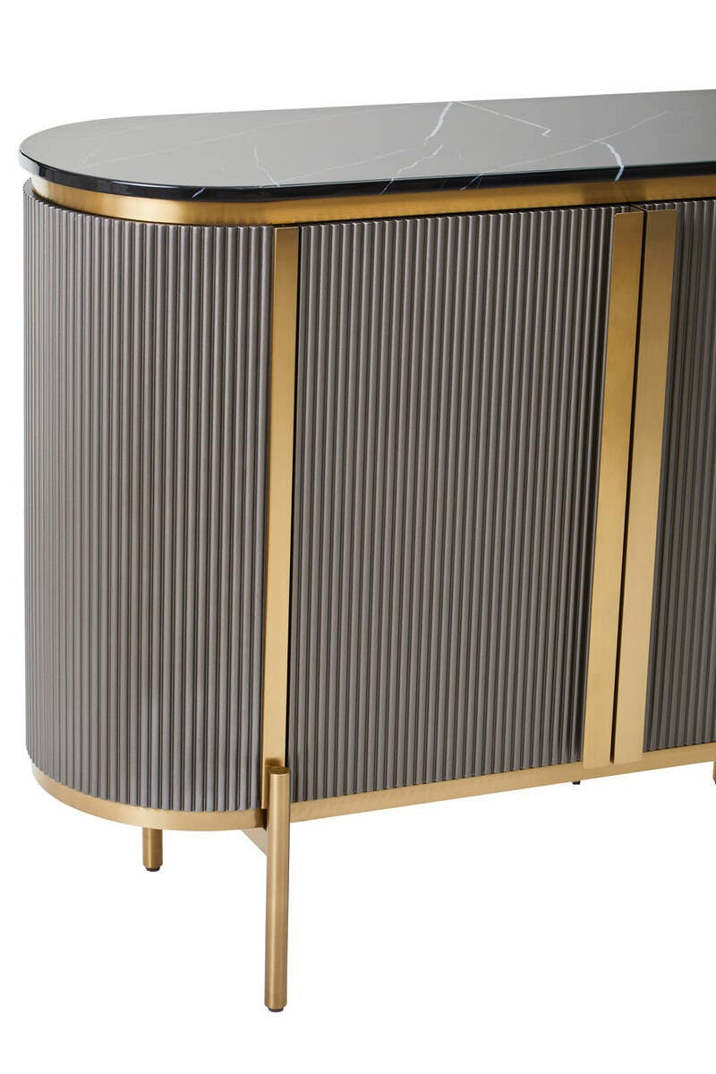 Dervio Grey Two Door Sideboard with Black Marble Top