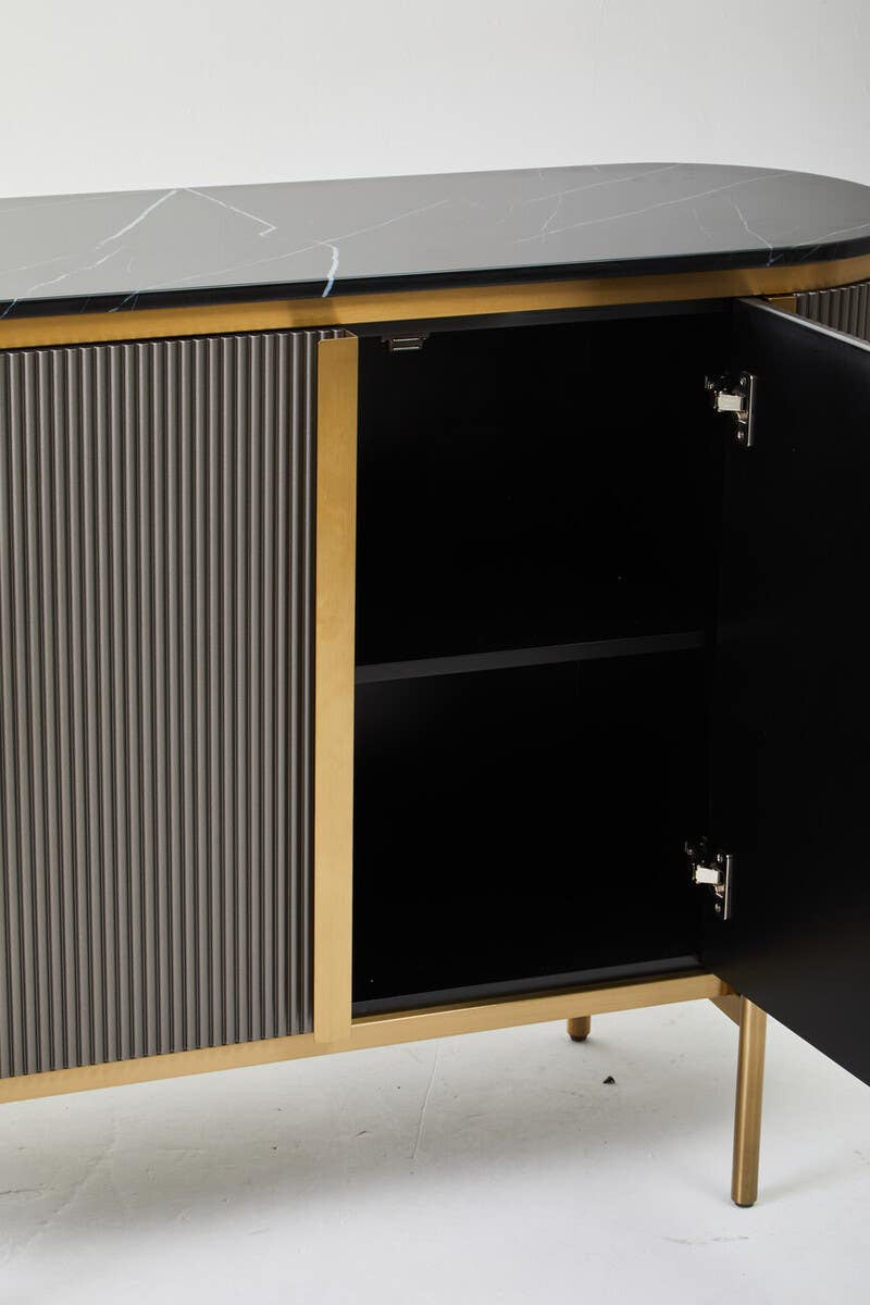 Dervio Grey Two Door Sideboard with Black Marble Top