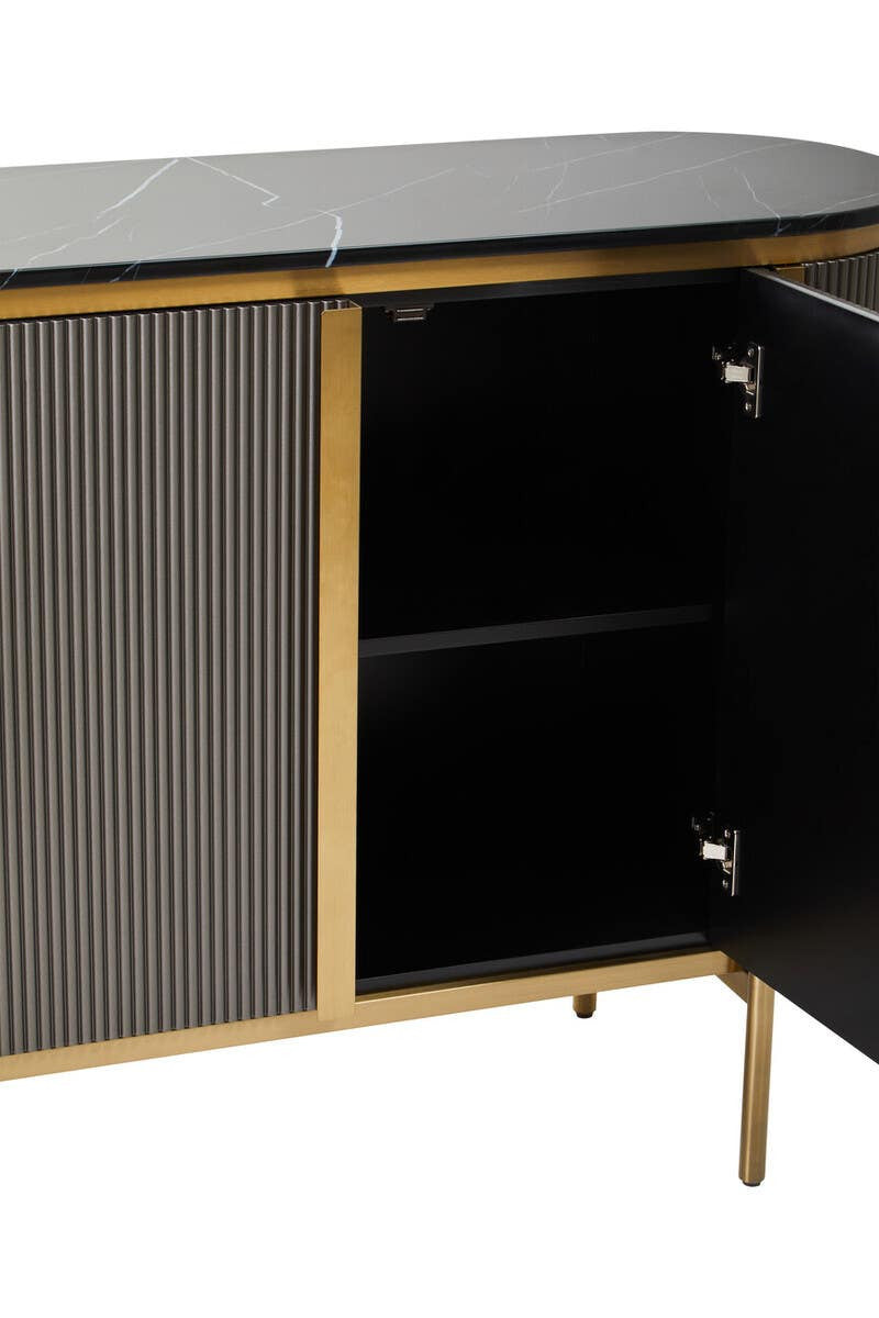 Dervio Grey Two Door Sideboard with Black Marble Top