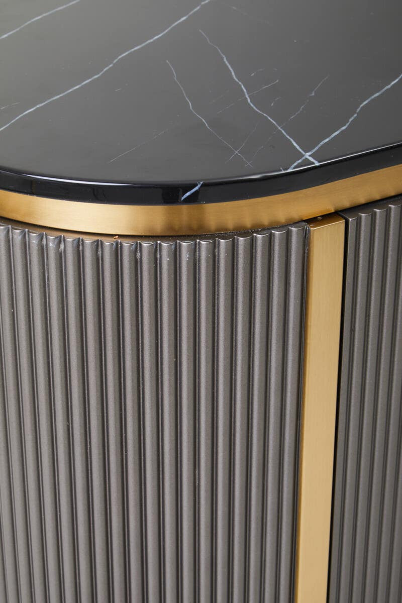 Dervio Grey Two Door Sideboard with Black Marble Top