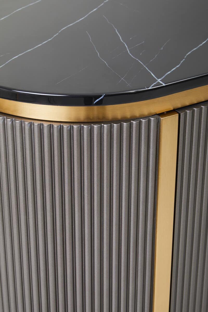Dervio Grey Two Door Sideboard with Black Marble Top