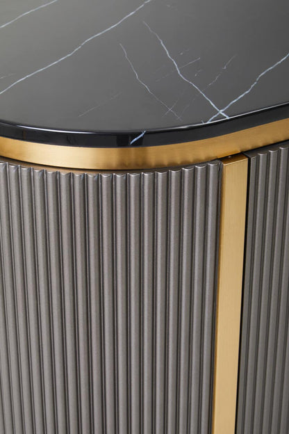 Dervio Grey Two Door Sideboard with Black Marble Top