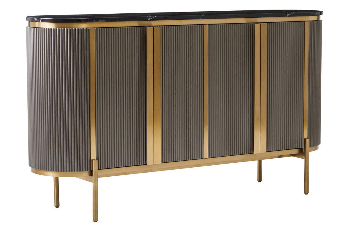 Dervio Grey Four Door Sideboard With Black Marble Top