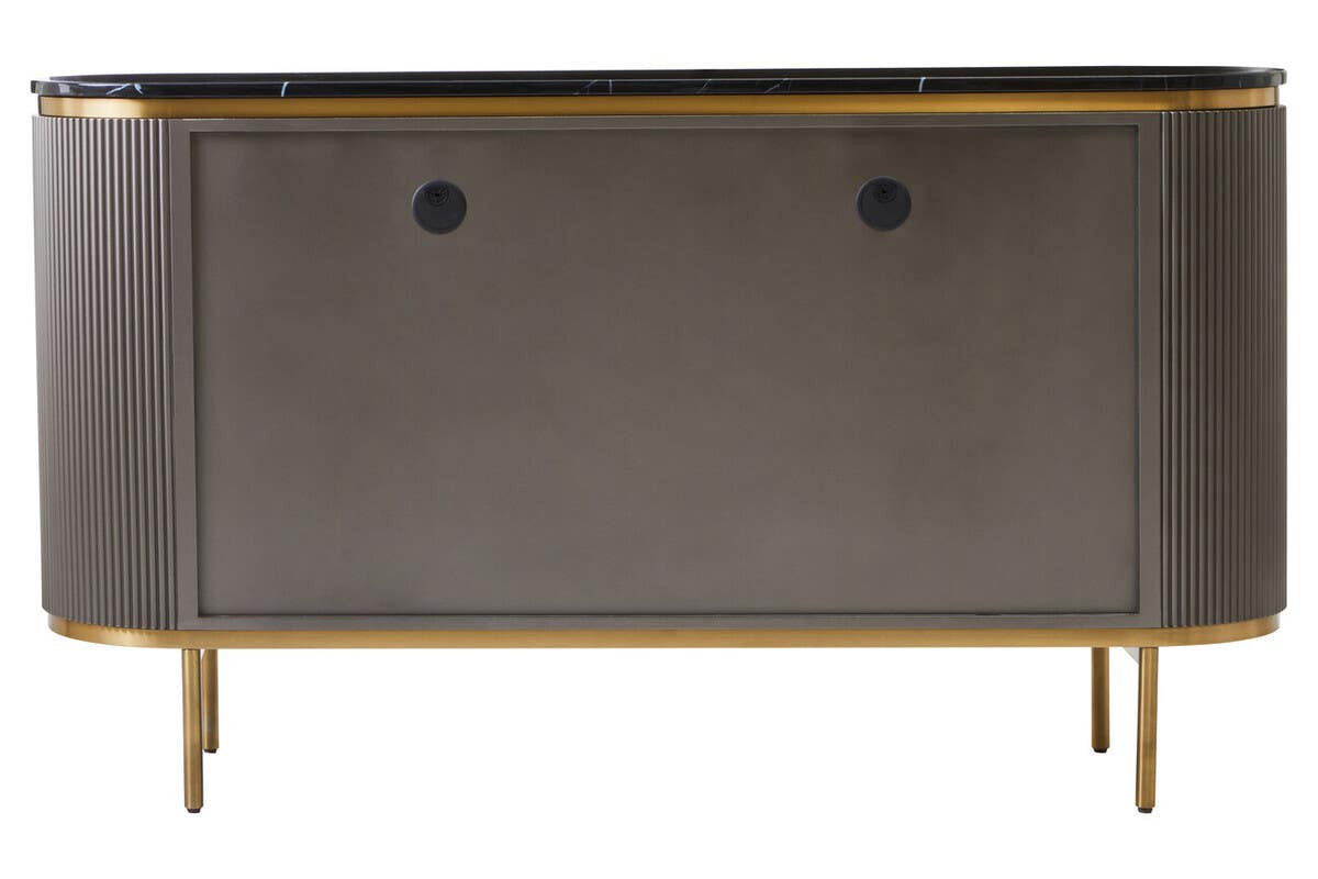 Dervio Grey Four Door Sideboard With Black Marble Top