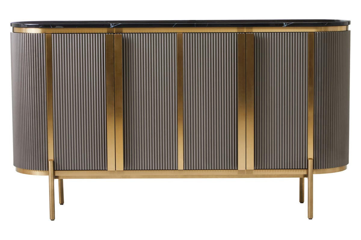 Dervio Grey Four Door Sideboard With Black Marble Top
