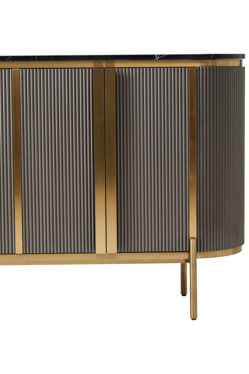 Dervio Grey Four Door Sideboard With Black Marble Top
