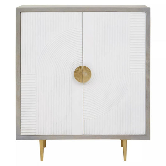 Sareel Cream and Grey Mango Wood Two Door Cabinet