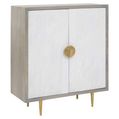 Sareel Cream and Grey Mango Wood Two Door Cabinet