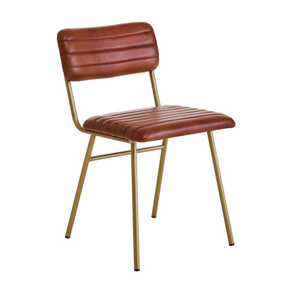 Buffalo Tan Leather Dining Chair With Gold Finish Frame