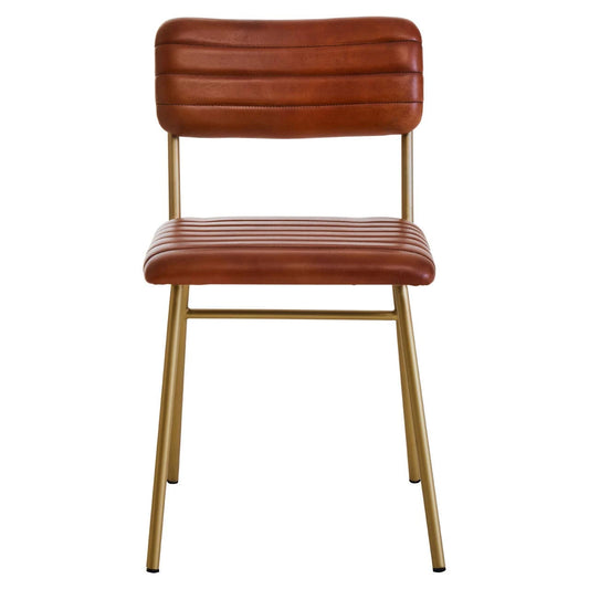 Buffalo Tan Leather Dining Chair With Gold Finish Frame