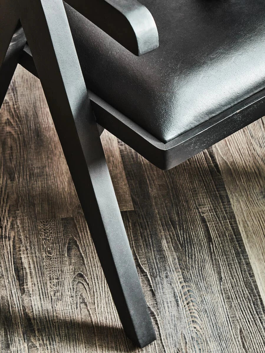 Buffalo Black Leather Chair With Wood Frame