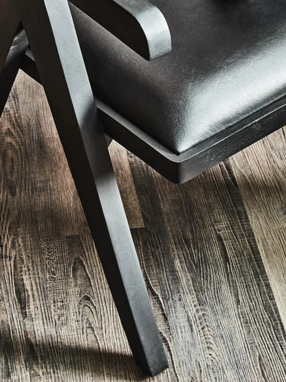 Buffalo Black Leather Chair With Wood Frame