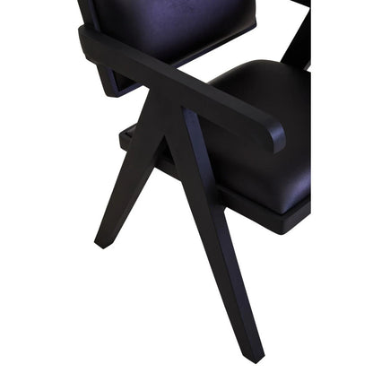 Buffalo Black Leather Chair With Wood Frame