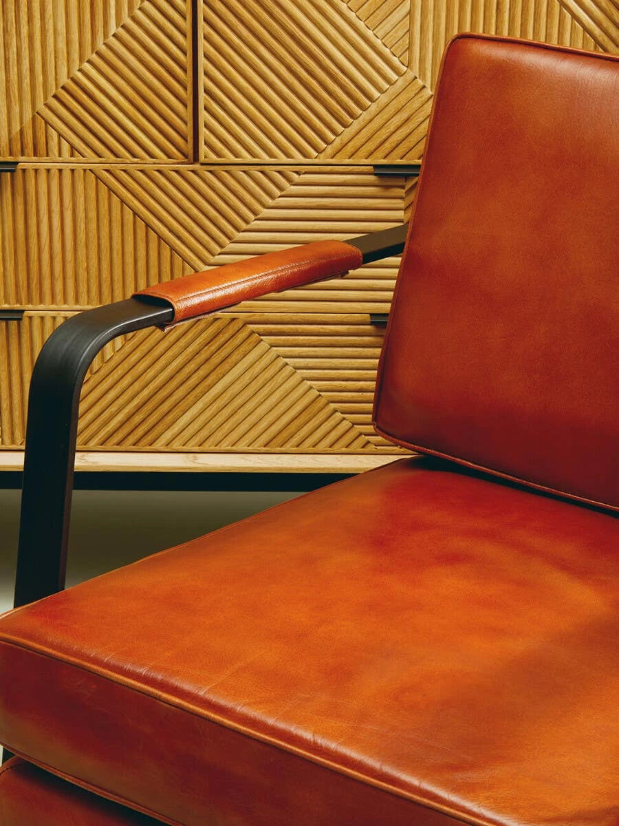Buffalo Brown Leather Armchair With Black Iron Frame