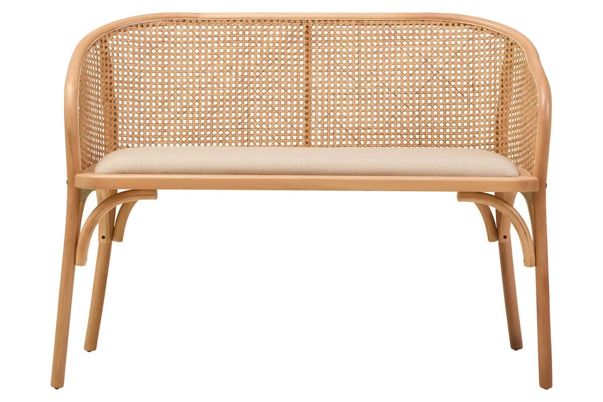 Cebu Natural Cane and Beech Wood Bench with Backrest