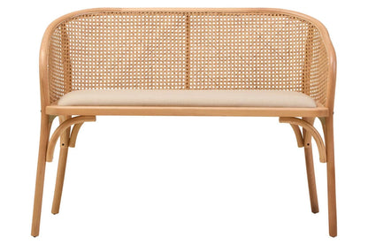 Cebu Natural Cane and Beech Wood Bench with Backrest