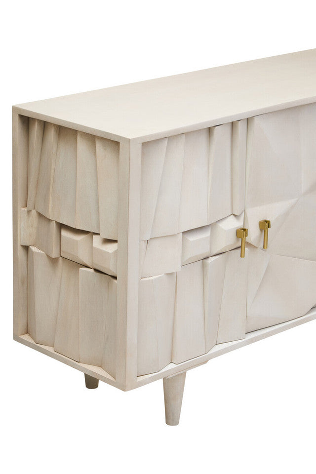 Sita Four Door Whitewash Mango Wood Abstract Sideboard