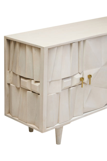 Sita Four Door Whitewash Mango Wood Abstract Sideboard
