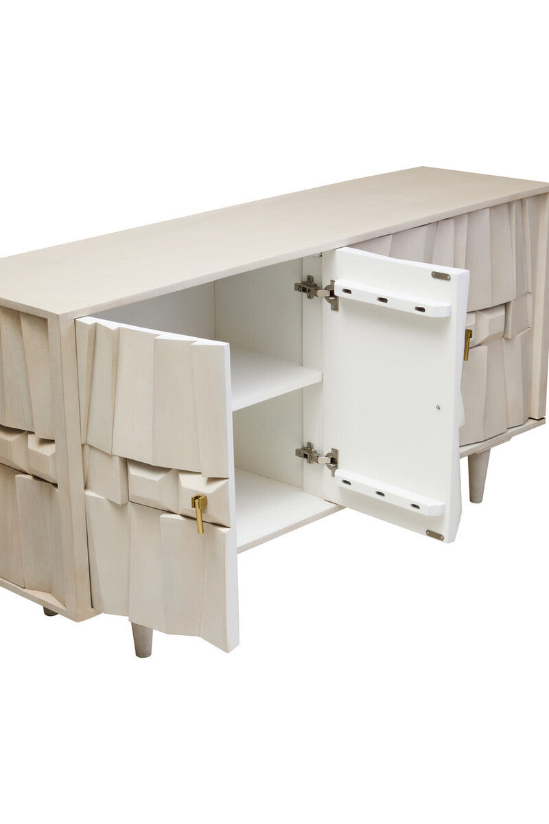 Sita Four Door Whitewash Mango Wood Abstract Sideboard