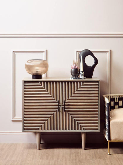 Satna Two Door Greywash Carved Mango Wood Sideboard