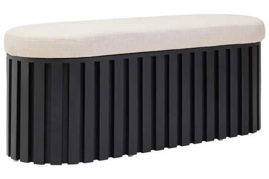 Perdoba Black Finish Mango Wood and Cream Linen Bench