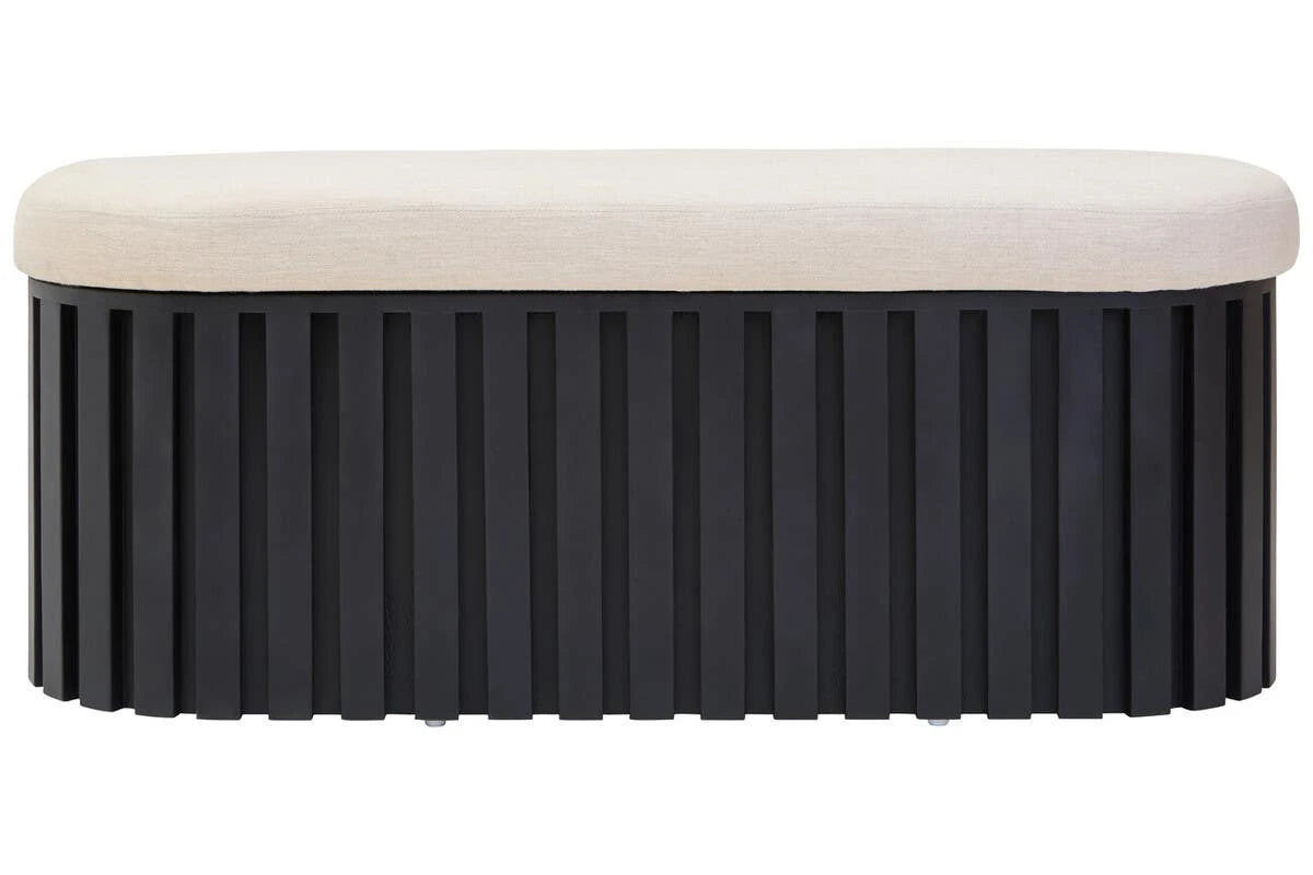 Perdoba Black Finish Mango Wood and Cream Linen Bench