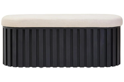 Perdoba Black Finish Mango Wood and Cream Linen Bench