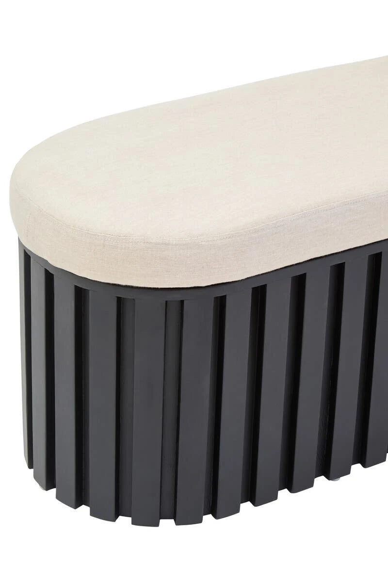 Perdoba Black Finish Mango Wood and Cream Linen Bench