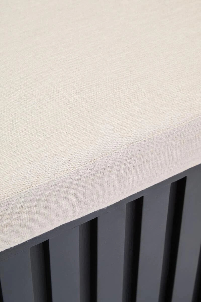 Perdoba Black Finish Mango Wood and Cream Linen Bench