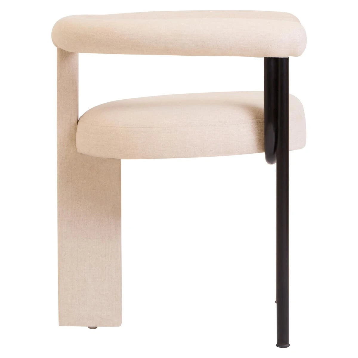 Perdoba Cream Textured Linen Dining Chair with Black Metal Frame